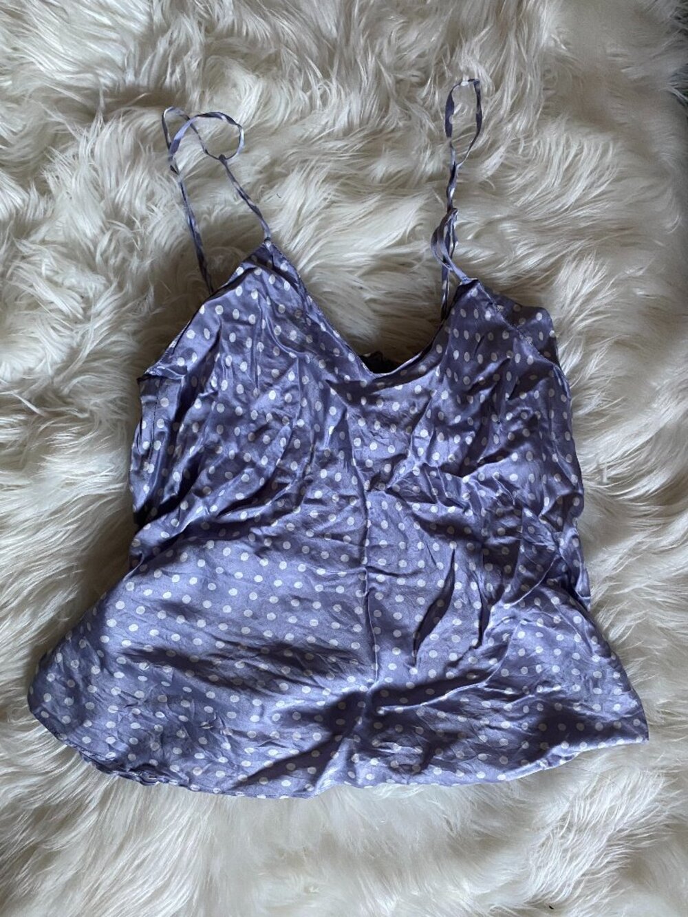 Purple and white polka dots slip top